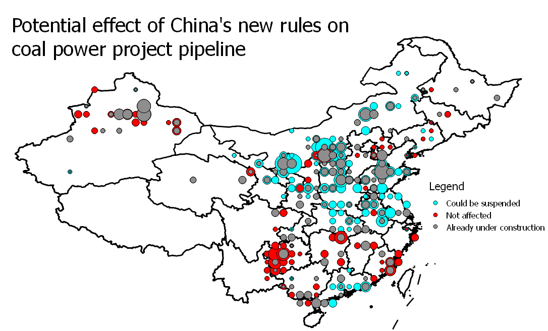 Potential effect of China's new rules on coal power project pipeline