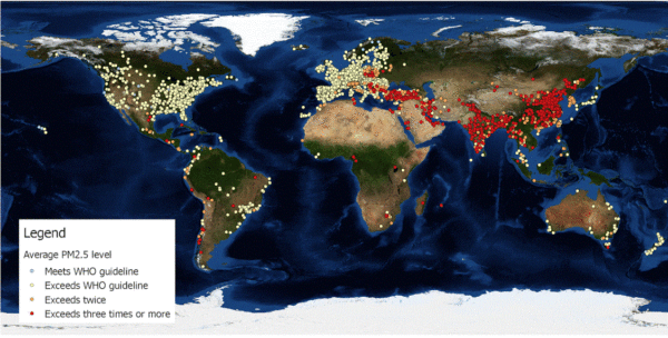 PM 2.5 levels in cities across the world